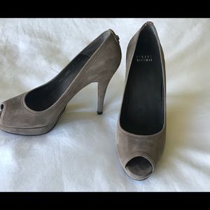 Platform Suede Open-Toe Pump